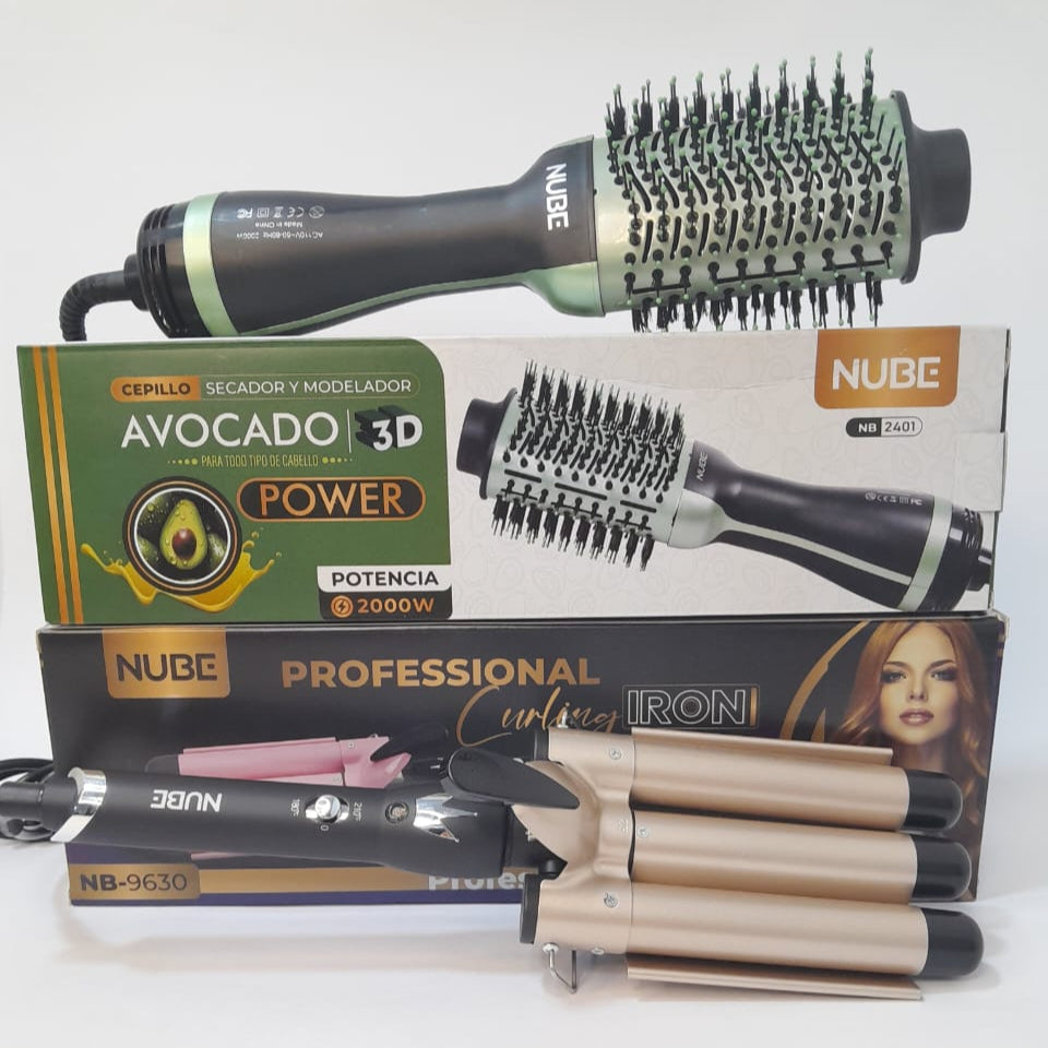 Combo Ondulador 3 tubos + Cepillo secador