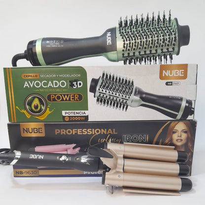 Combo Ondulador 3 tubos + Cepillo secador